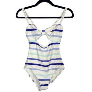 Kate Spade XSmall Blue White Striped Provincetown Cut Out One Piece Swimsuit XS